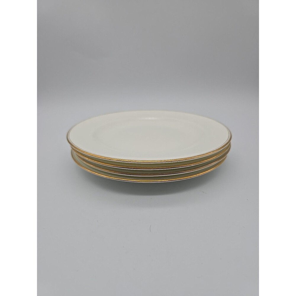Cauldon China England 4 White Salad Plates with Gold Trim 8"